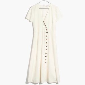 Madewell Linen-Blend Button-Wrap Midi Dress